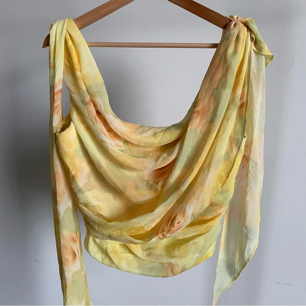 $243 NWT Yellow For Love And Lemons “Harper” Draped Corset Top Sz Medium - Picture 3 of 12